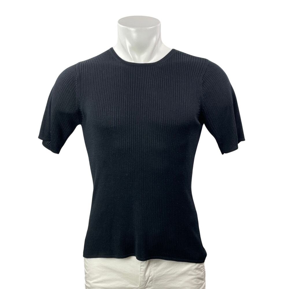 August Silk Knits Men Black 100% Silk Ribbed Knit Short Sleeve T Shirt Tee Top S
